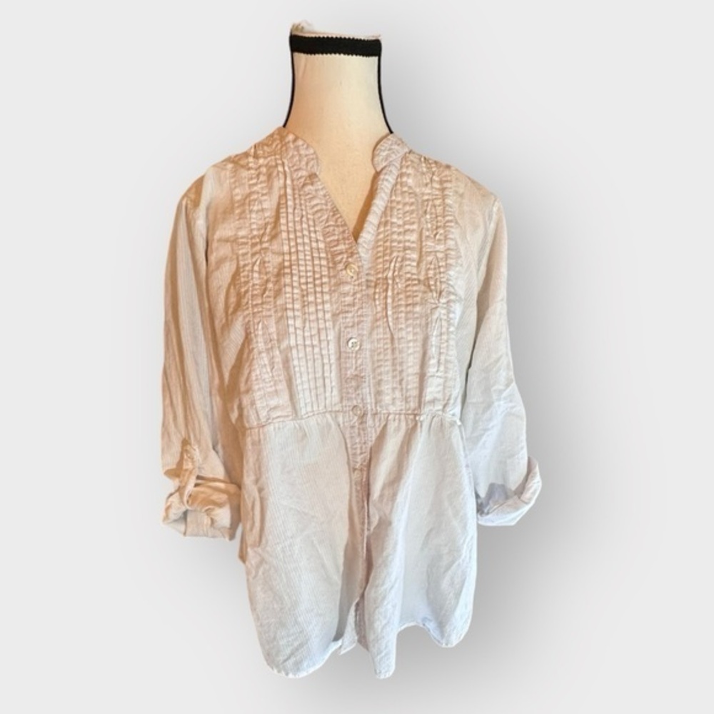 Women’s torrid 0 L White Pleat Front 100% Cotton Peplum Button Down 12 14 Large